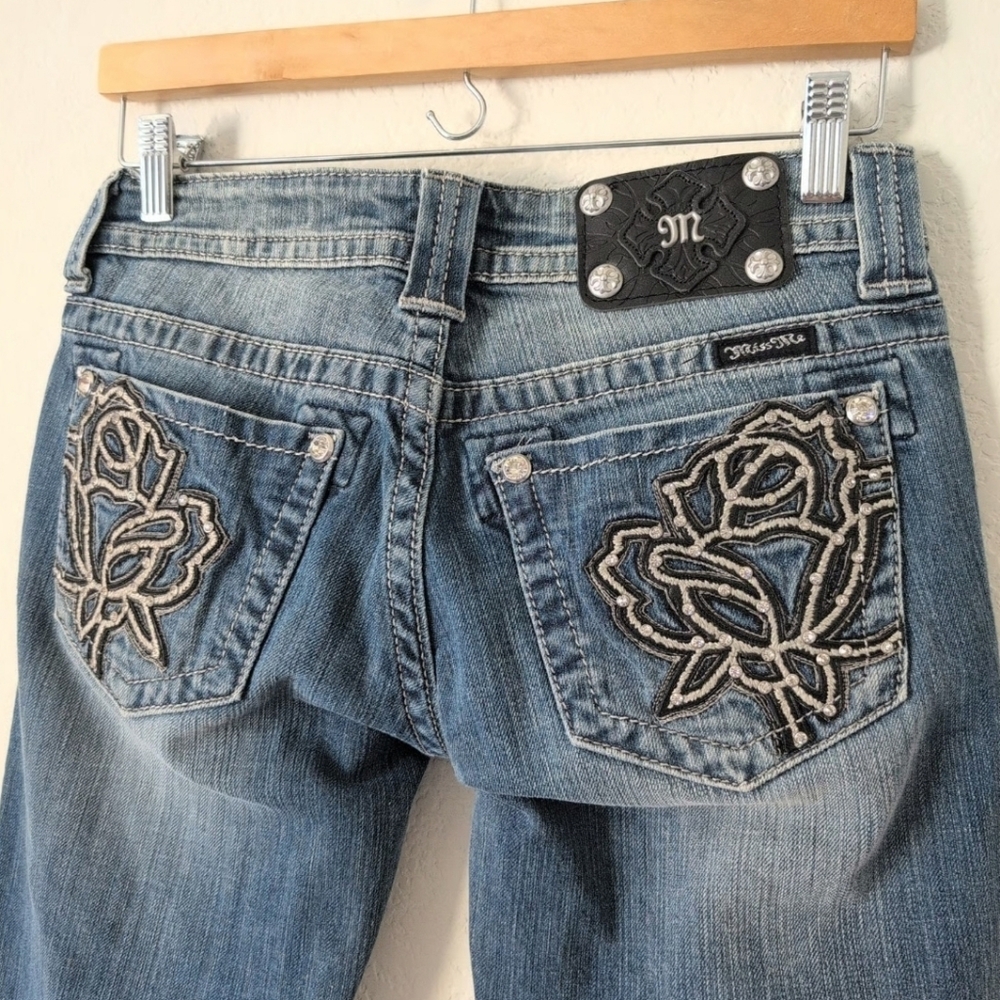 Miss Me Women's Blue Boot Cut Jeans with Floral Embroidery
